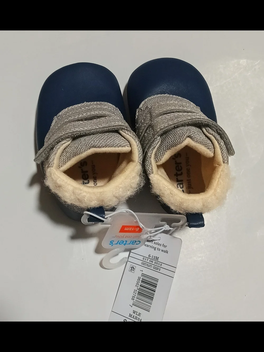 Carter's Baby Boys Navy and Gray Soft Moccasin Booties 6-12 M Brand New